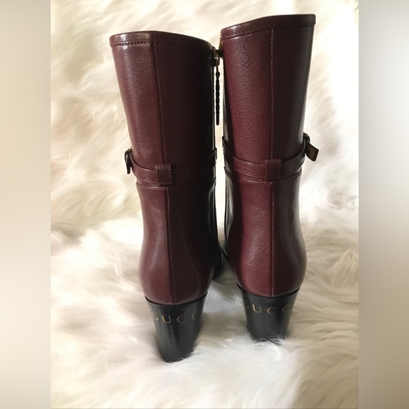 GUCCI Finn Mixed Media Ankle Boot Vintage  Bordeaux Brown Leather Size 38/8 NEW - Picture 8 of 11